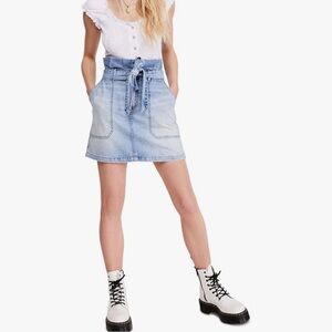 Free People Womens Splendor in The Grass Denim Paperbag Waist Mini Skirt